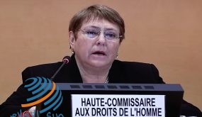 (200620) -- BEIJING, June 20, 2020 (Xinhua) -- Photo taken on June 17, 2020 in Brussels, Belgium, shows a screen that displays United Nations High Commissioner for Human Rights Michelle Bachelet addressing the 43rd Regular Session of the UN Human Rights Council held in Geneva, Switzerland. (Xinhua/Zheng Huansong)