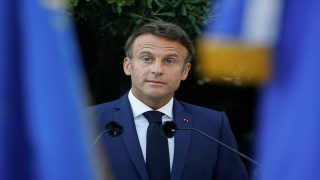 French President Emmanuel Macron delivers a speech during a ceremony marking the 78th anniversary of the Allied landings in Provence during World War II which helped liberate southern France, in Bormes-les-Mimosas, on August 19, 2022. (Photo by ERIC GAILLARD / POOL / AFP)